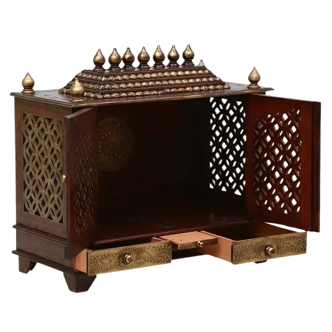 Kishoram Sheesham Wood Mandir (Brown) Side angle