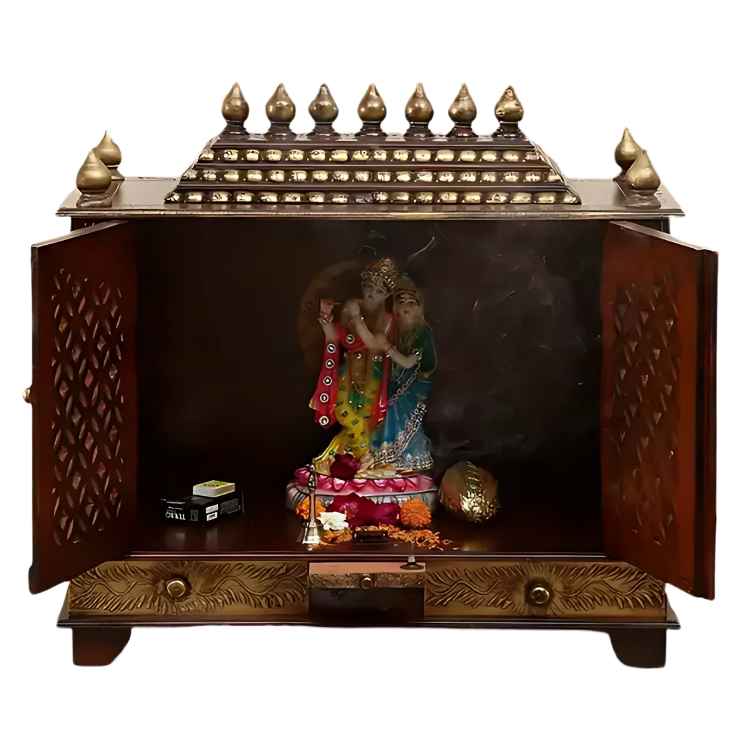 Kishoram Sheesham Wood Mandir (Brown) open door front view