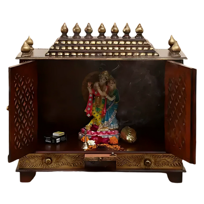 Kishoram Sheesham Wood Mandir (Brown) open door front view