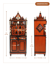 Kutustha Floor Rested Pooja Mandap with Door (Brown Gold) dimensions