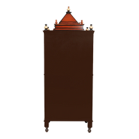 Kutustha Floor Rested Pooja Mandir/Wooden temple with doors for home in Brown Gold color back view