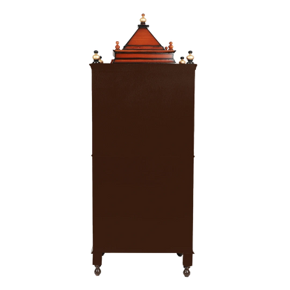 Kutustha Floor Rested Pooja Mandir/Wooden temple with doors for home in Brown Gold color back view