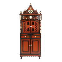 Kutustha Floor Rested Pooja Mandir/Wooden temple with doors for home in Brown Gold color front view
