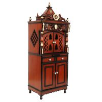 Kutustha Floor Rested Pooja Mandir/Wooden temple with doors for home in Brown Gold color 45° side view