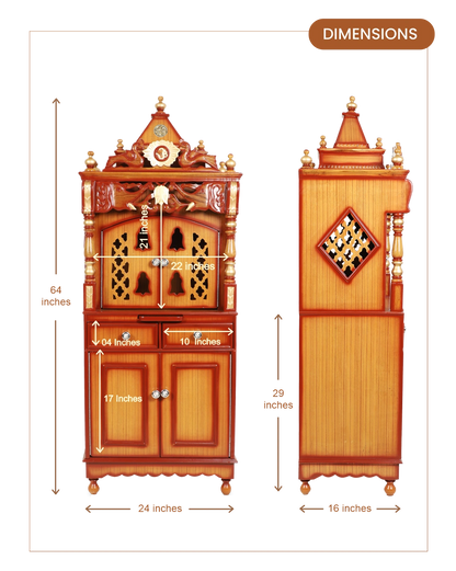 Kutustha Floor Rested Pooja Mandap with Door (Teak Gold)