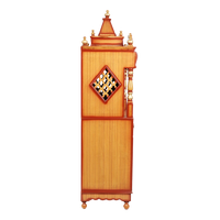 Kutustha Floor Rested Pooja Mandir/Wooden temple with doors for home in Teak Gold color side view featuring jali design and Pillars