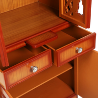 Kutustha Floor Rested Pooja Mandir/Wooden temple with doors for home in Teak Gold color zoom view open drawers