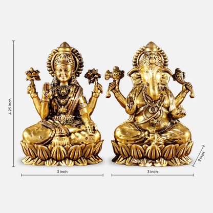 Lakshmi Ganesha Brass Idol 4 dimensions 
