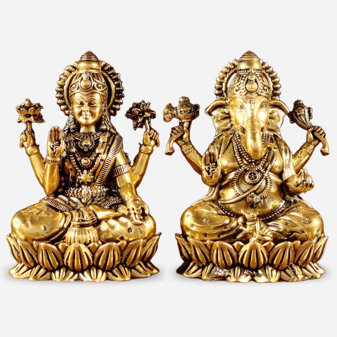 Lakshmi Ganesha Brass Idol 4front view 