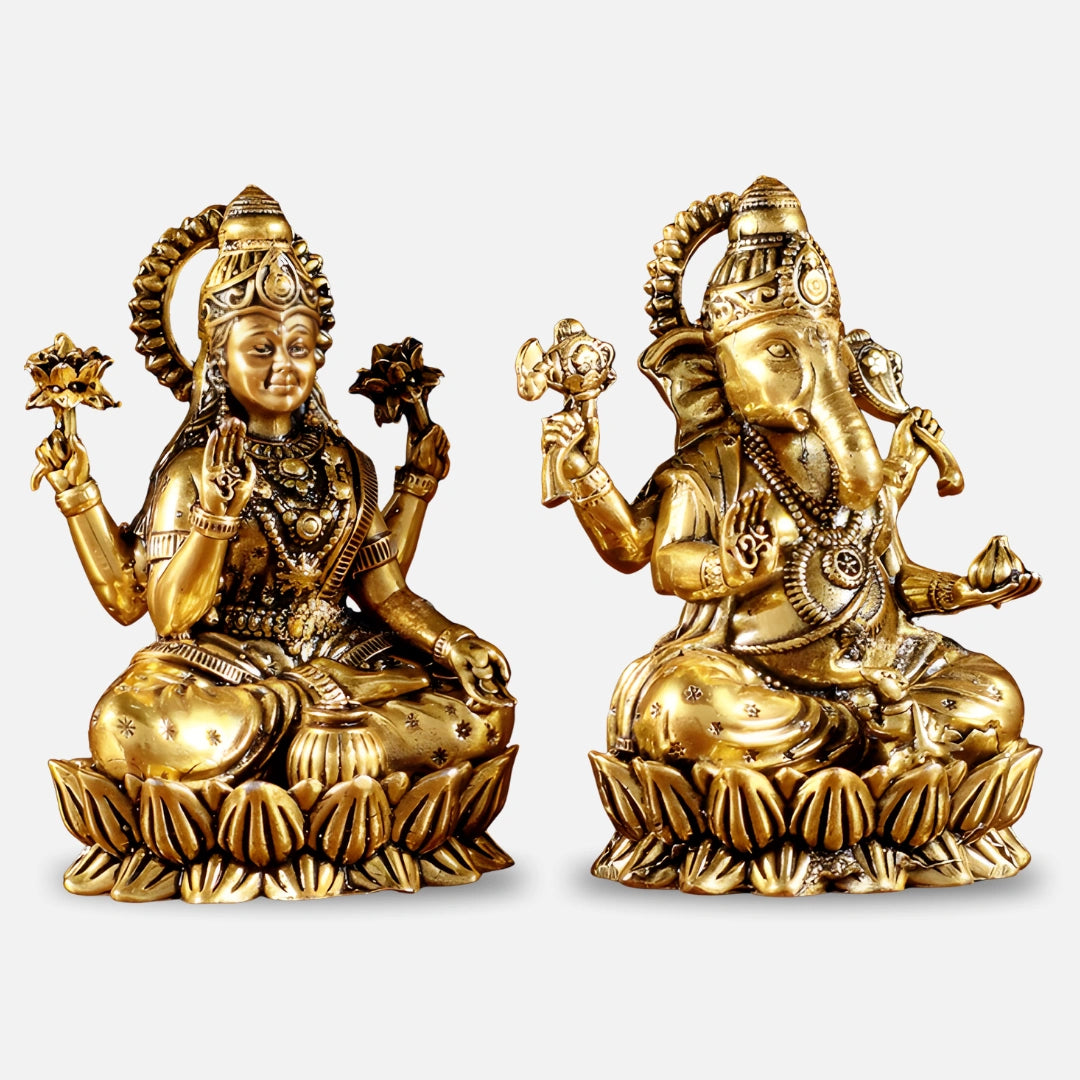 Lakshmi Ganesha Brass Idol 4 side angle  