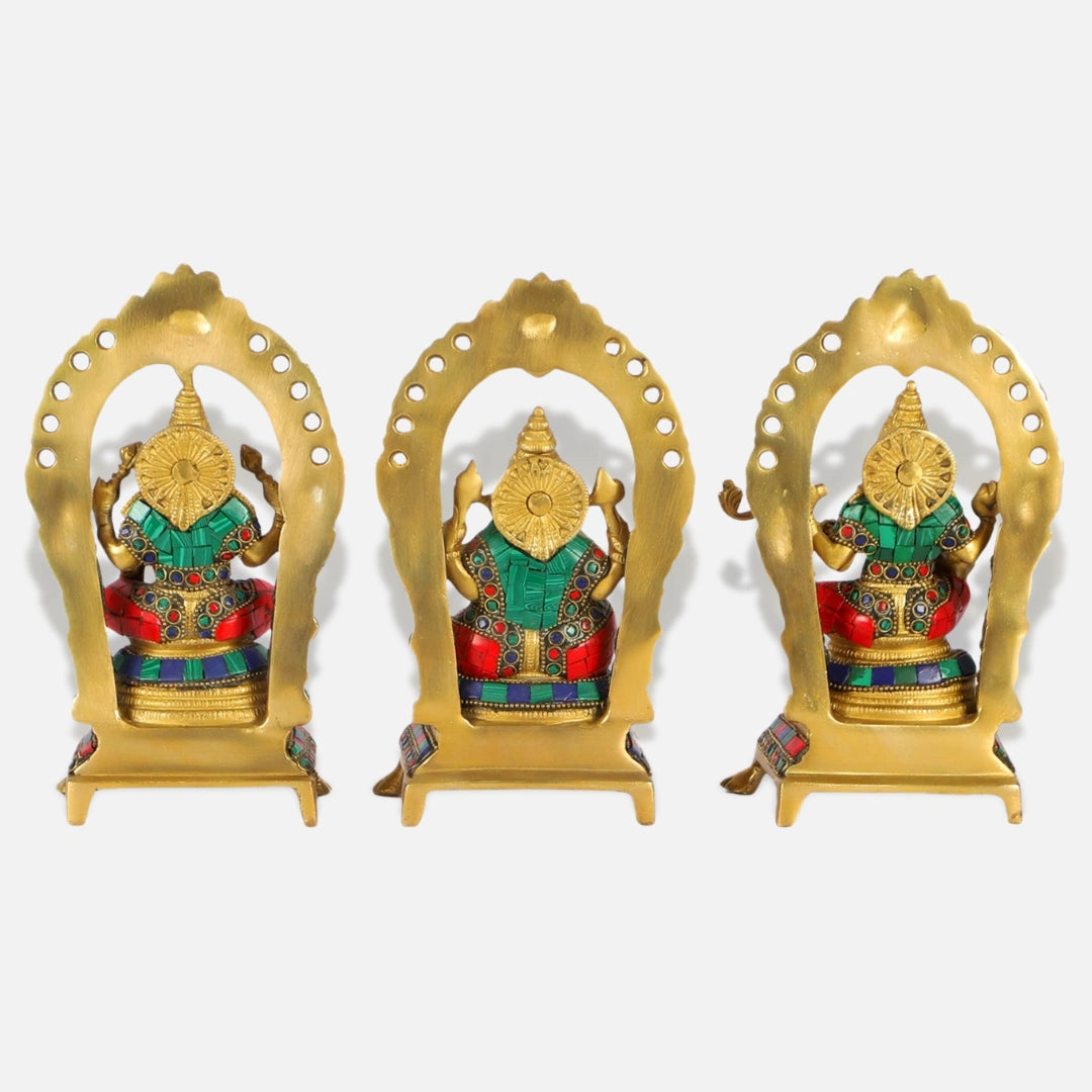 Lakshmi Ganesha Saraswati Brass Idol 2 back view