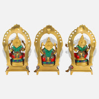 Lakshmi Ganesha Saraswati Brass Idol 2 back view