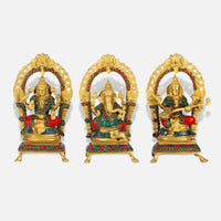 Lakshmi Ganesha Saraswati Brass Idol 2 front view 