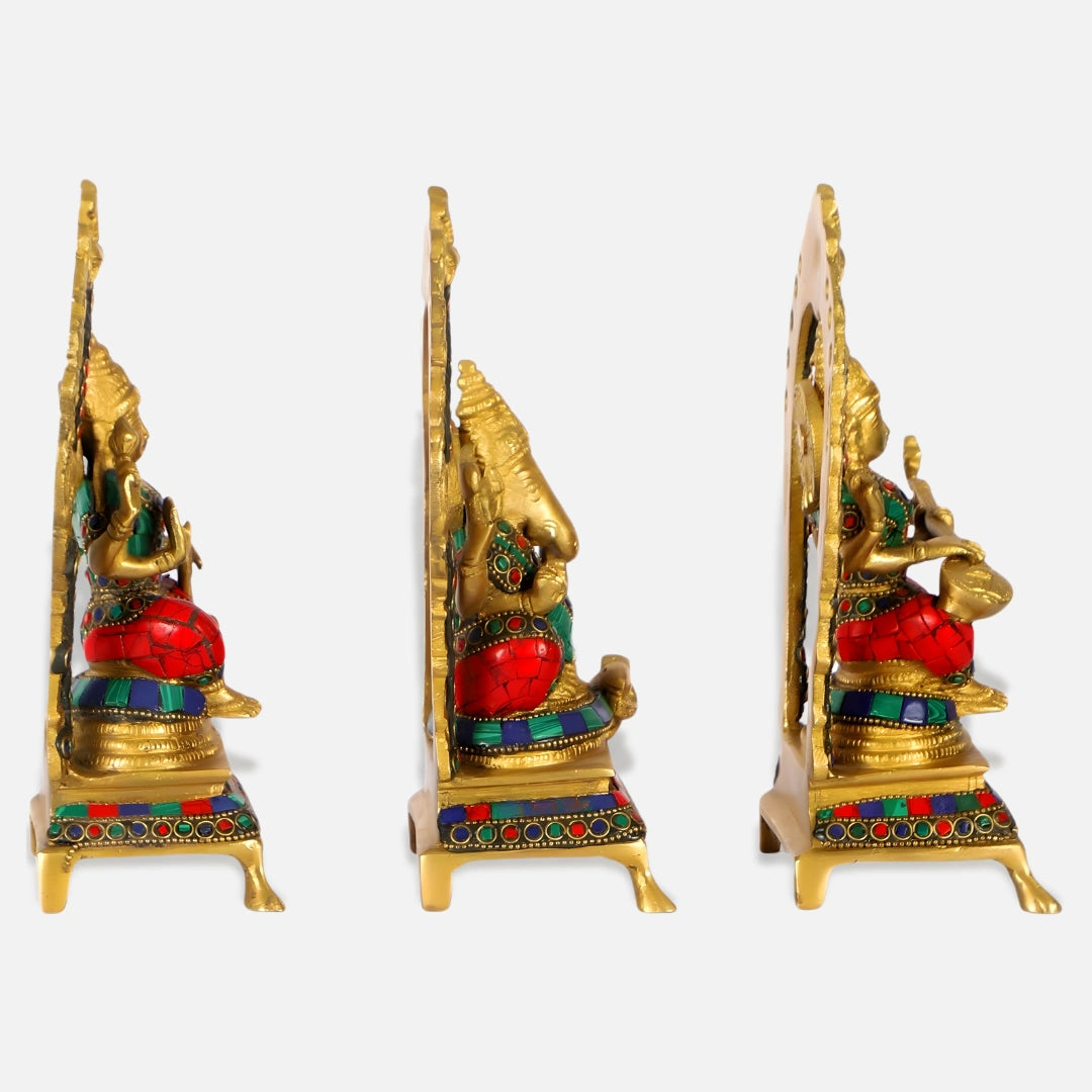 Lakshmi Ganesha Saraswati Brass Idol 2 side view 