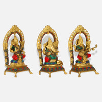 Lakshmi Ganesha Saraswati Brass Idol 2 side view 