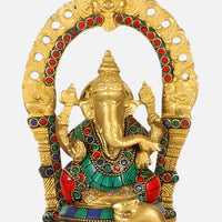 Lakshmi Ganesha Saraswati Brass Idol 2 zoom view 
