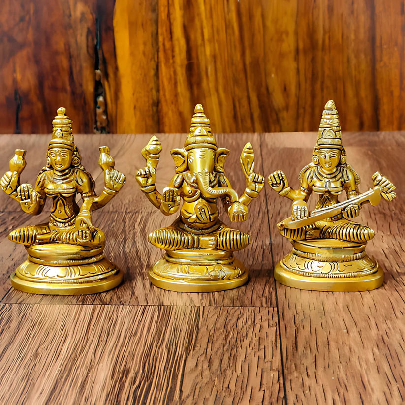 Lakshmi Ganesha Saraswati Brass Idol 4