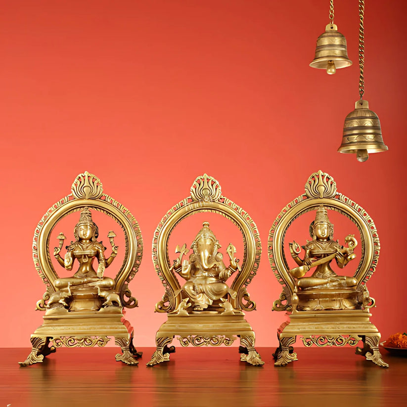 Lakshmi Ganesha Saraswati Brass Idol 5