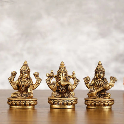 Lakshmi Ganesha Saraswati Miniature Brass Idol lifestyle view