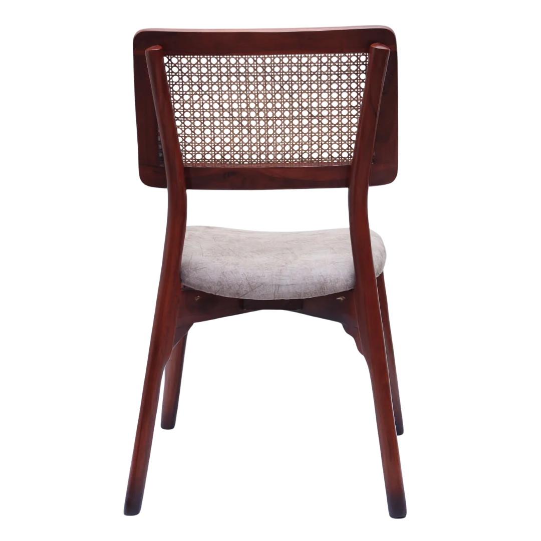 Lattice Teak Wood Dining Chair (Brown Beige) back  view