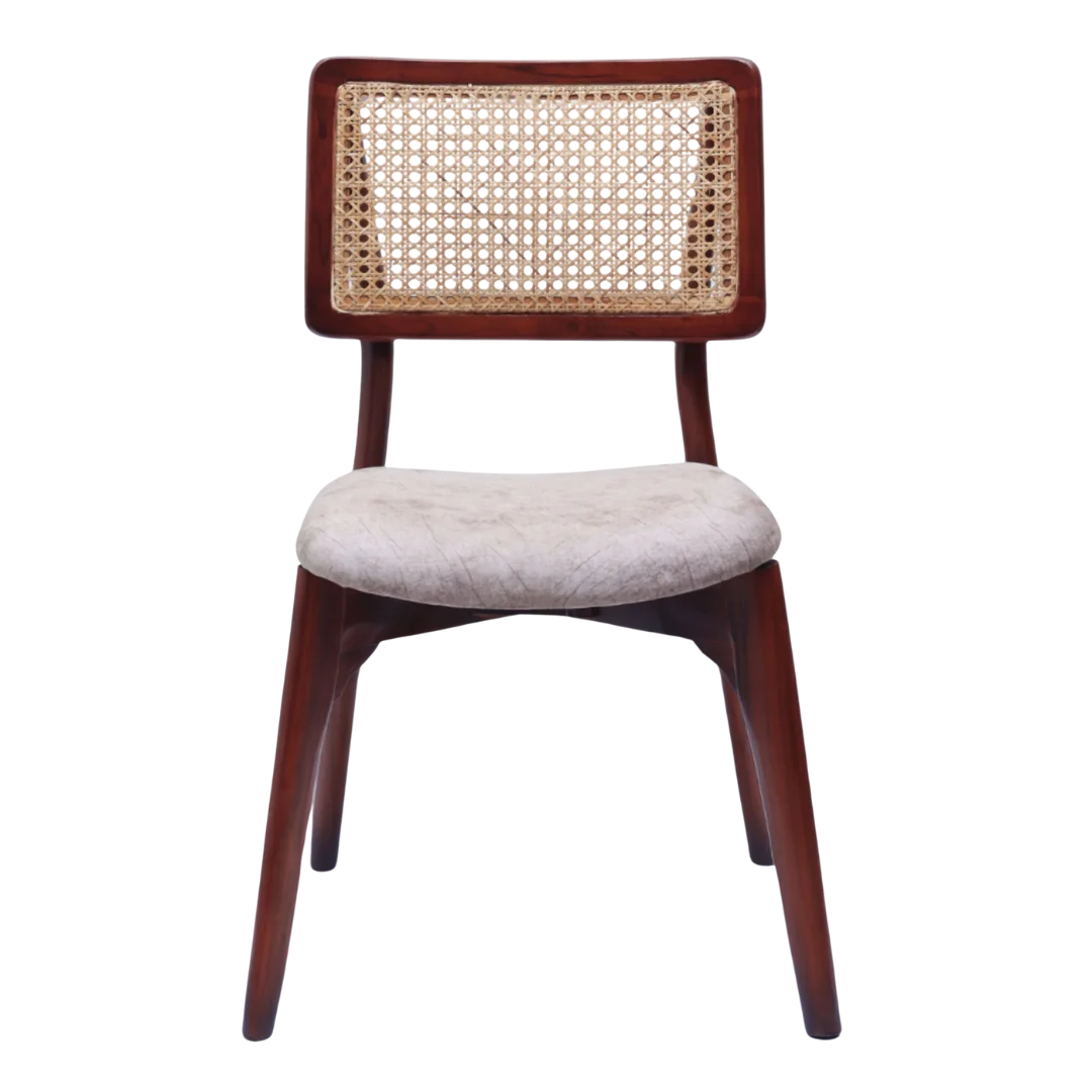 Lattice Teak Wood Dining Chair (Brown Beige) front view