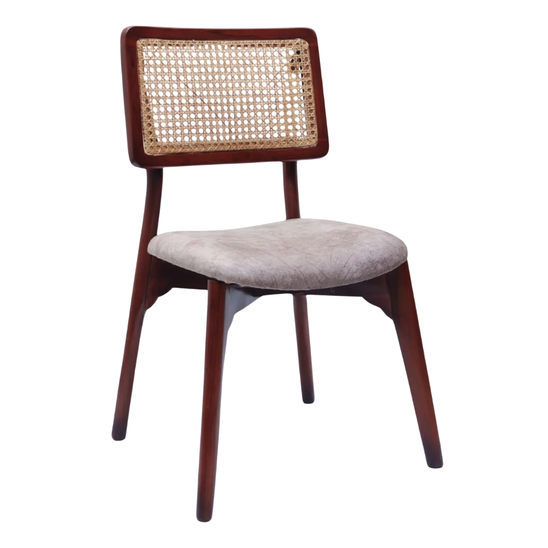 Lattice Teak Wood Dining Chair (Brown Beige) side angle 