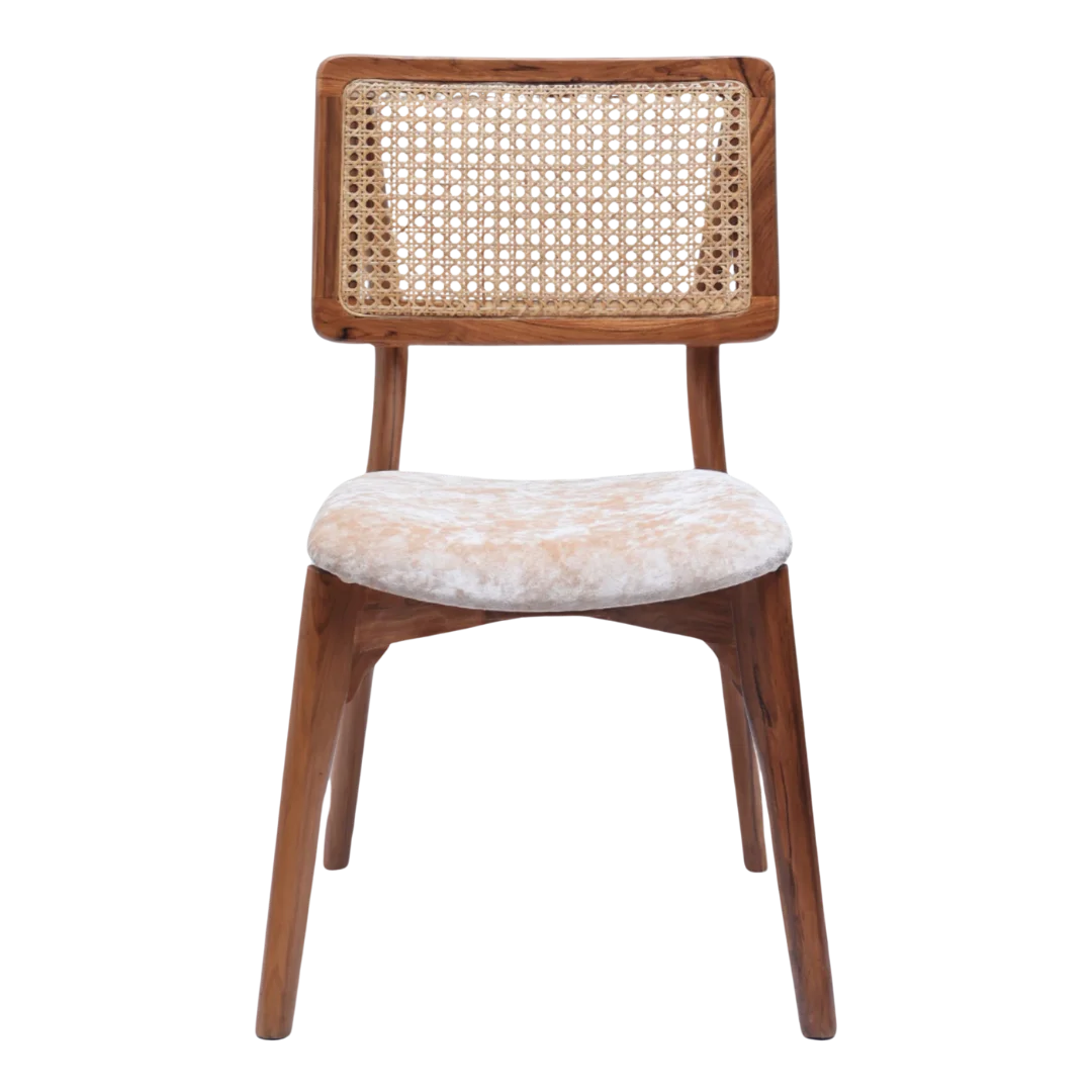 Lattice Teak Wood Dining Chair (Teak Gold) front view