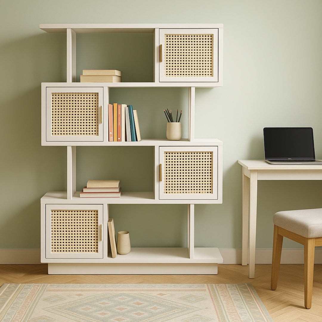 Libretto Teak Wood Book Shelf (White) lifestyle view
