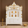 Divine Home Large Floor Rested Pooja Mandir with Door (White Gold)