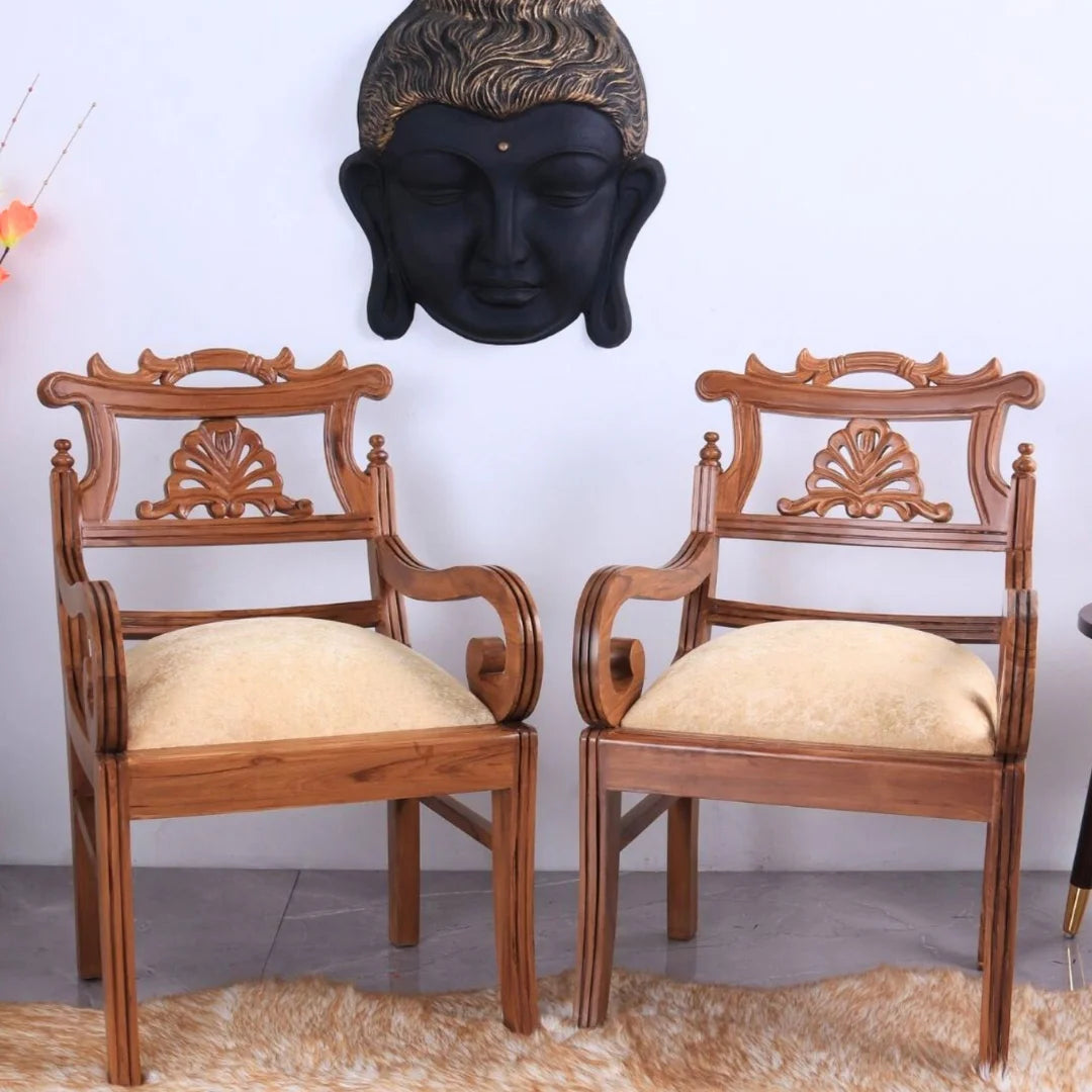 Lifestyle Image of Zorano Teak Wood Arm Chairs (Teak Gold)