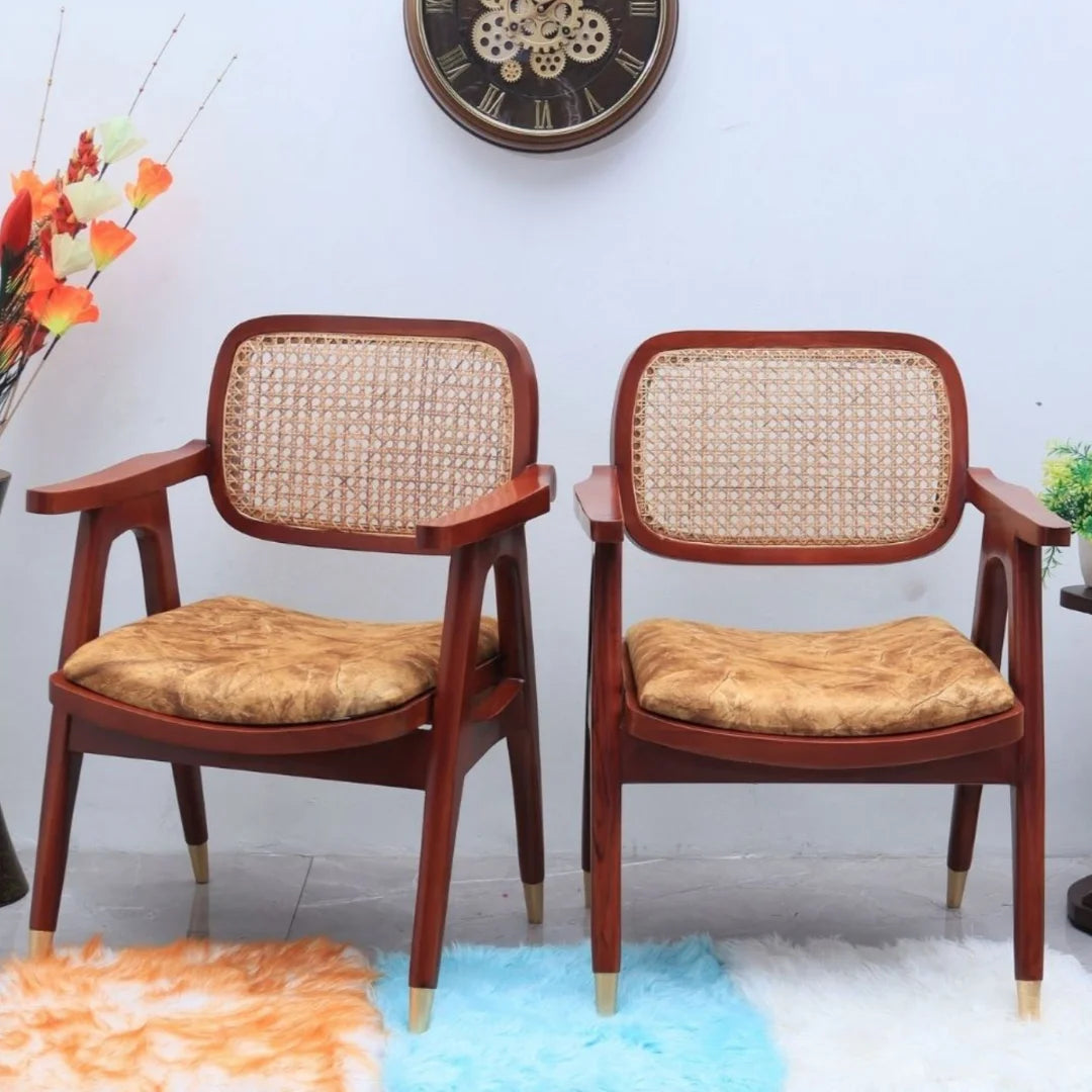 Lifestyle Image of Aakar Teak Wood Arm Chairs (Brown Gold)