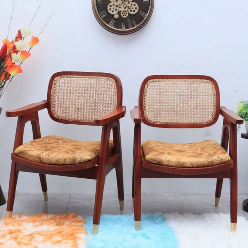 Aakar Teak Wood Arm Chairs (Brown Gold)