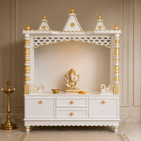 Lifestyle Image of Abhikya Kostha Floor Rested Pooja Mandir without Door (White Gold)