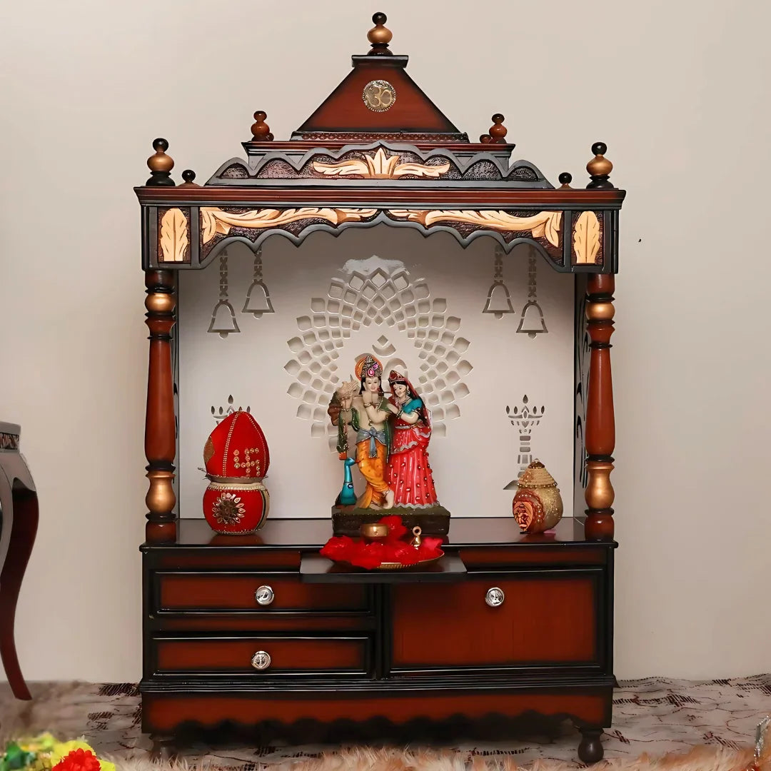 Adhyatma Floor Rested Pooja Mandir without Door (Brown Gold)