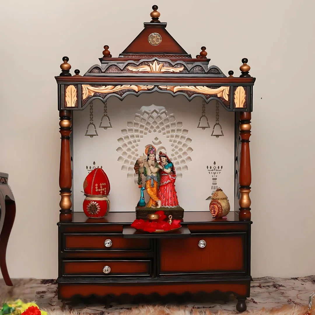 Lifestyle Image of Adhyatma Floor Rested Pooja Mandir without Door (Brown Gold)