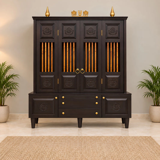 Anandam Teak Wood Pooja Mandap with Door (Brown) Lifestyle Image