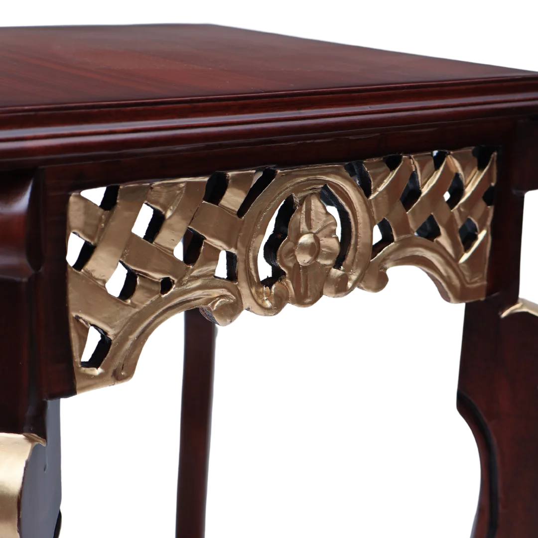 Lifestyle Image of Arcadia Teak Wood Planter Table (Brown) Side angle zoom view