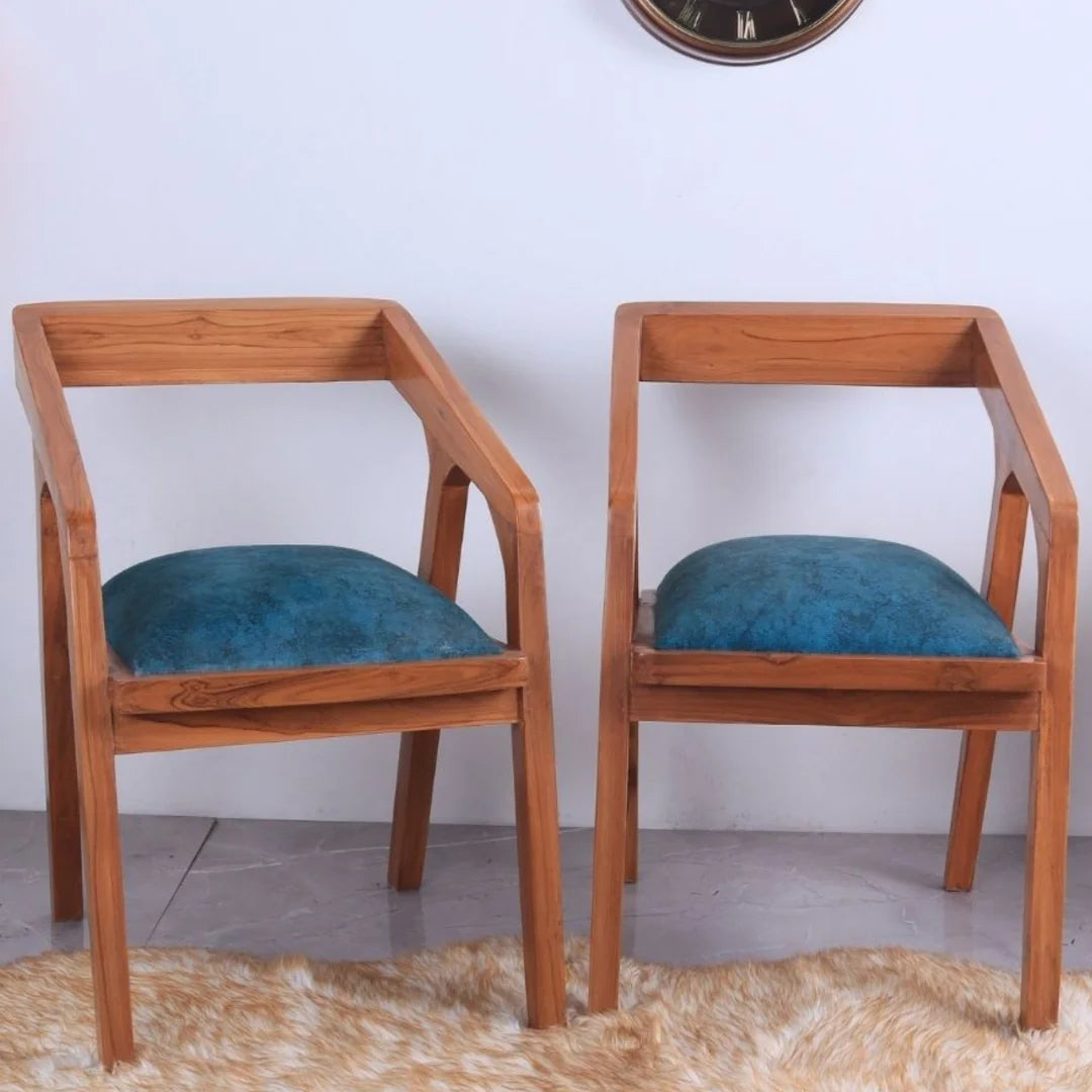 Lifestyle Image of Aristo Teak Wood Arm Chairs (Teak Blue)