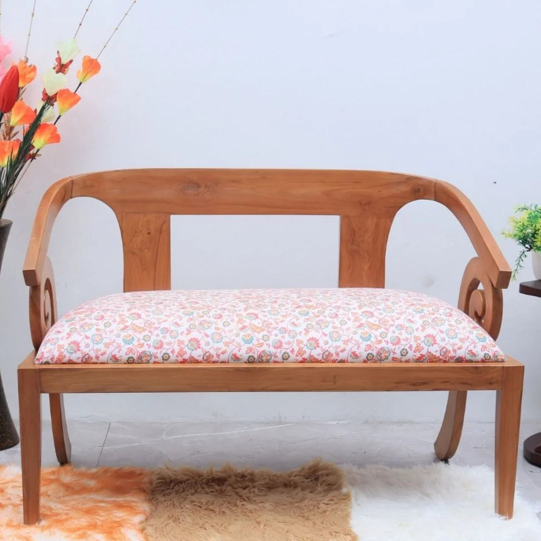 Lifestyle Image of Arlaxa Solid Wood Love Sofa (Teak White)