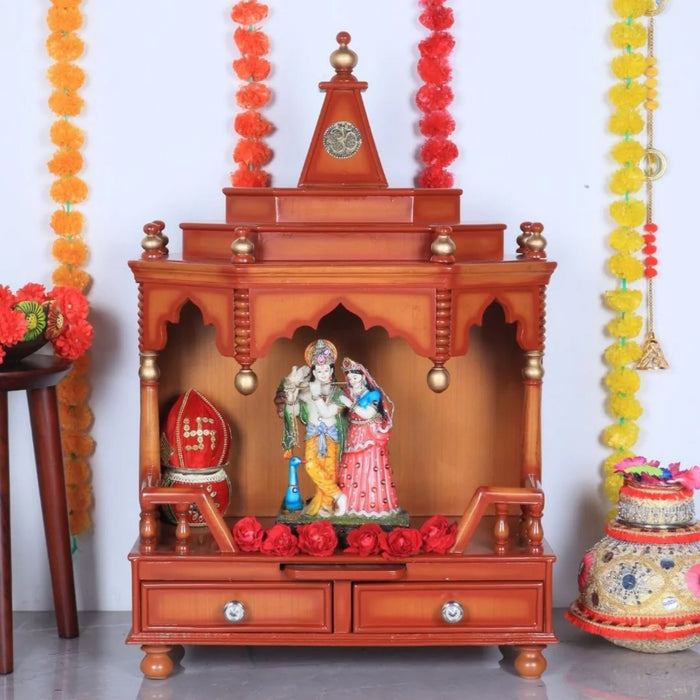 Brahma Shray Floor Rested Pooja Mandir without Door (Teak Gold)