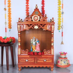 Divya Nivas Medium Floor Rested Pooja Mandir without Door (Teak Gold)