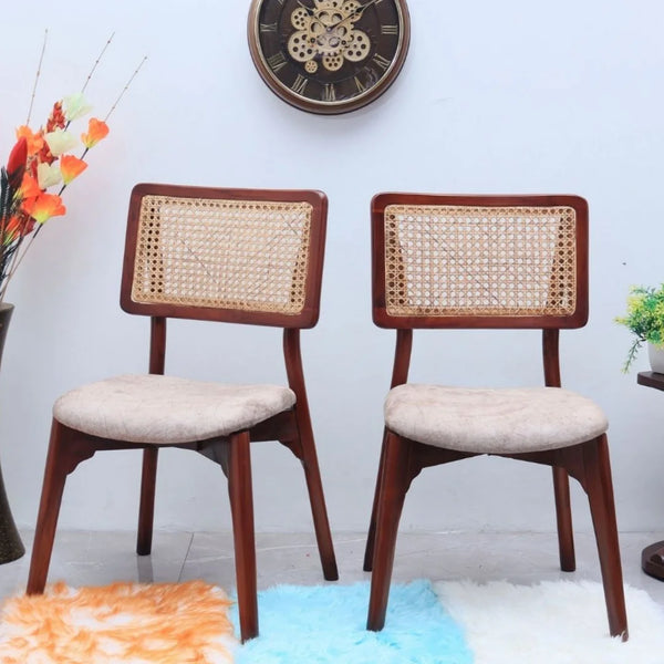 Lifestyle Image of Lattice Teak Wood Dining Chair (Brown Beige)