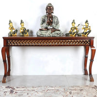 Lifestyle Image of Lustrous Solid Wood Console Table (Brown)