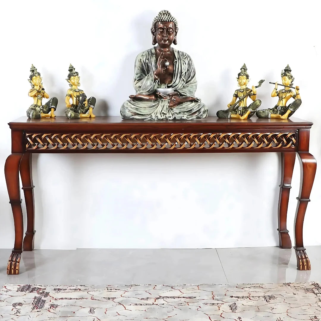 Lifestyle Image of Lustrous Solid Wood Console Table (Brown)