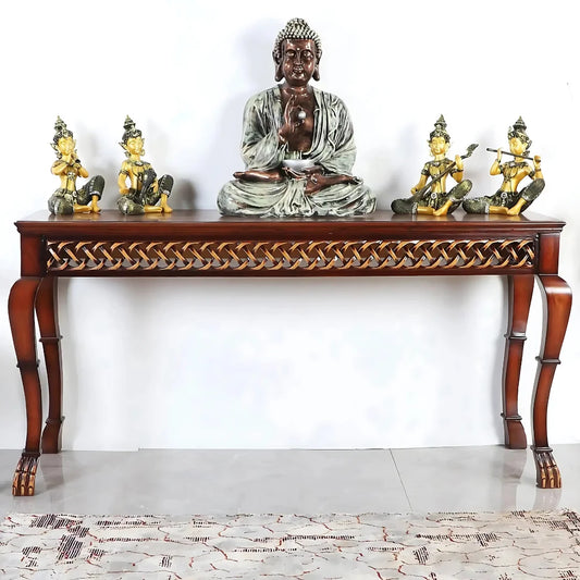 Lifestyle Image of Lustrous Solid Wood Console Table (Brown)