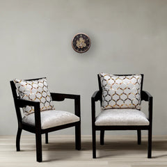 Projakto Teak Wood Fabric Upholstered Arm Chairs (Brown Silver)