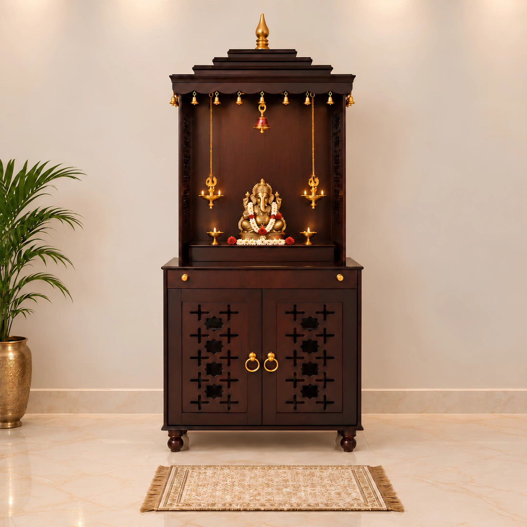 Shikharam Teak Wood Pooja Mandap (Brown) Lifestyle Image