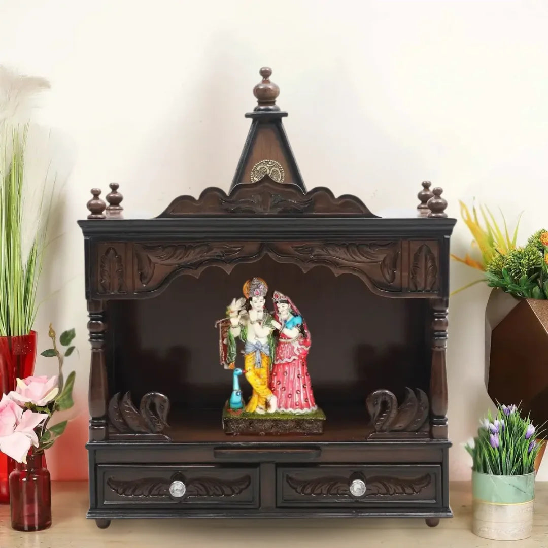 Lifestyle Image of SukhatMan Medium Wall Mount Pooja Mandir without Door (Brown)