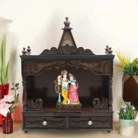 Lifestyle Image of SukhatMan Medium Wall Mount Pooja Mandir without Door (Brown)