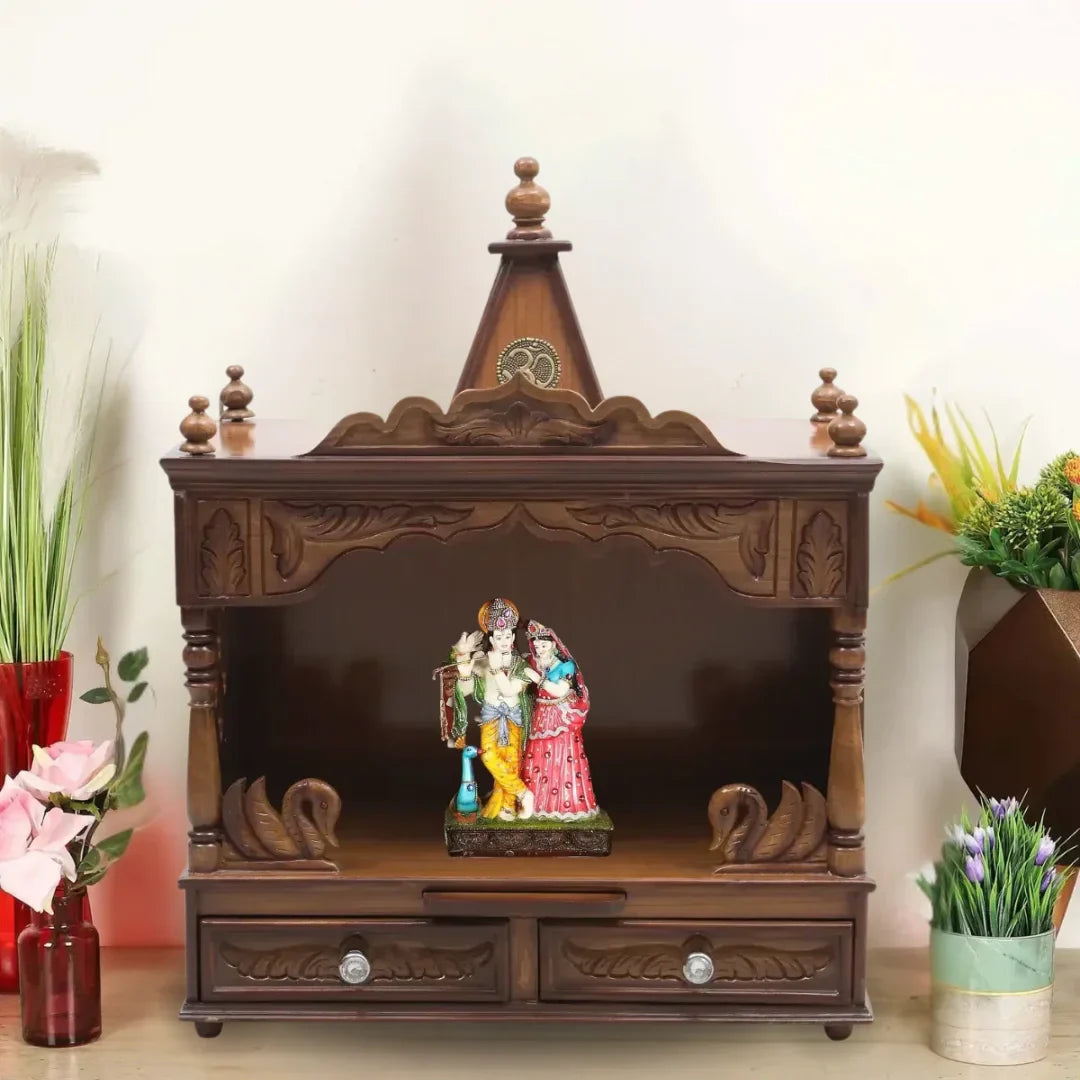 SukhatMan Medium Wall Mount Pooja Mandir without Door (Teak)